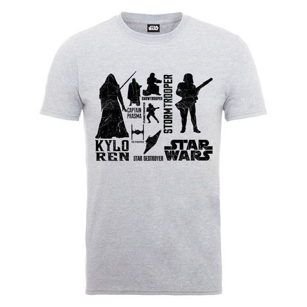 Star Wars Men's The Force Awakens Monochrome Villains Characters T-Shirt - Heather Grey