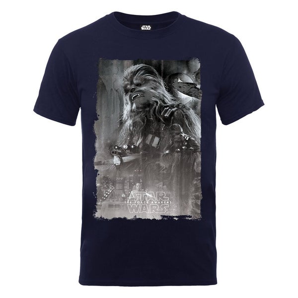Star Wars Men's The Force Awakens Chewbacca Collage Poster T-Shirt - Navy
