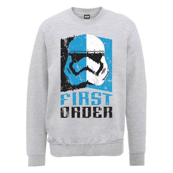 Star Wars The Force Awakens First Order Stormtrooper Head Blue Sweatshirt - Heather Grey