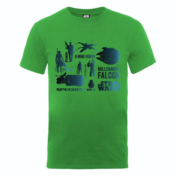 Star Wars Men's The Force Awakens Blue Heroes Characters T-Shirt - Irish Green