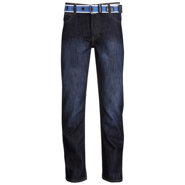 Crosshatch Men's Paterson Belted Straight Leg Jeans - Dark Wash