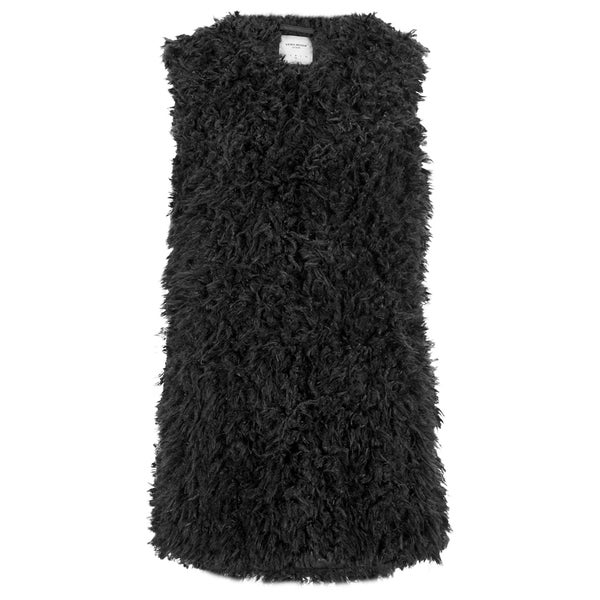 Vero Moda Women's Fuzzy Fake Fur Waistcoat - Black
