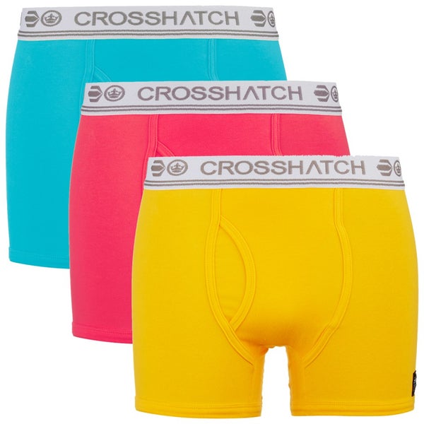 Crosshatch Men's Requisite 3 Pack Boxers - Teaberry/Lemon Chrome/Suba Blue
