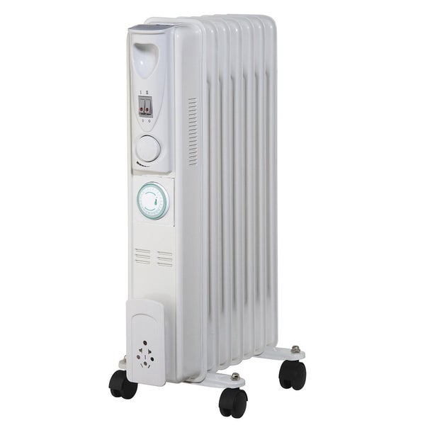 Warmlite WL43003ZT Tall Oil Filled Radiator with Timer - White - 1500W
