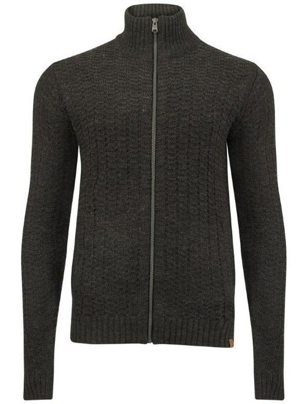 Tokyo Laundry Men's Clancy Zip Through Textured Knit - Charcoal Marl