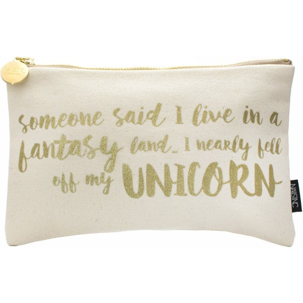nails inc. Slogan 'Someone Said I Live in a Fantasy Land....I Nearly Fell Off My Unicorn' Canvas Cosmetic Bag - Pink