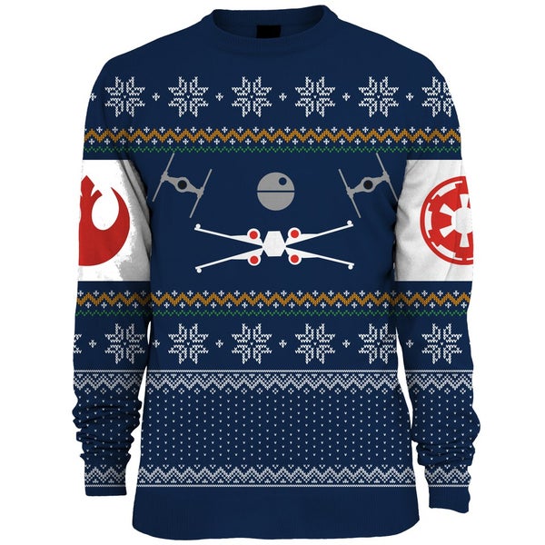 Star Wars X-Wing Vs. Tie Fighter Knitted Christmas Jumper - Blue