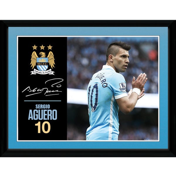 Manchester City Aguero 15/16 - 16 x 12 Inches Framed Photographic