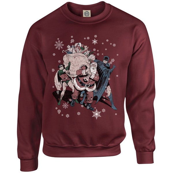 DC Originals Christmas Batman and Robin Santa Claus Sweatshirt - Maroon