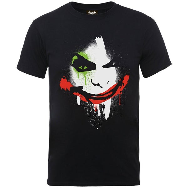 DC Comics Men's Batman Arkham City Halloween Joker Face T-Shirt - Black
