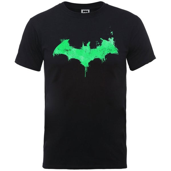 DC Comics Men's Batman Halloween Green Neon Logo T-Shirt - Black