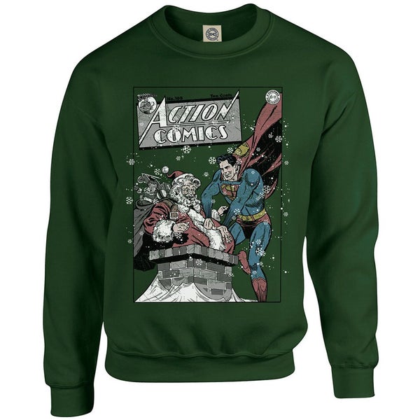 DC Originals Christmas Superman Cover Kids Sweatshirt - Forest Green