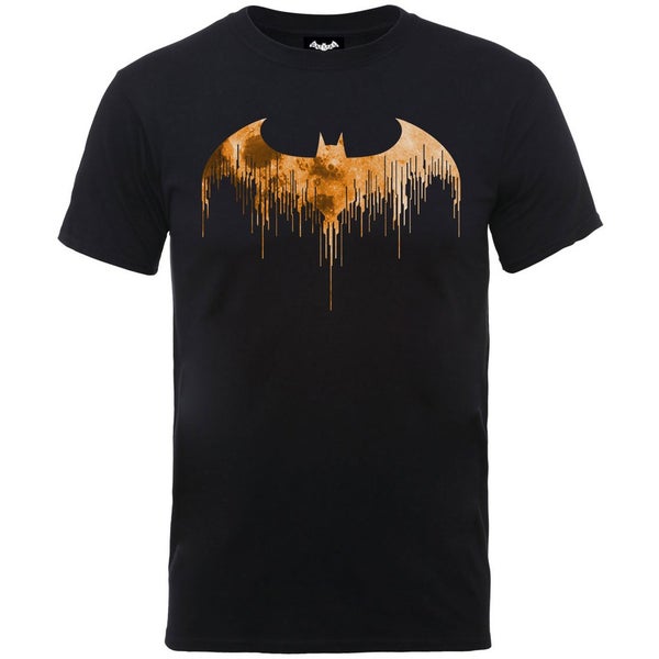 DC Comics Men's Batman Arkham Knight Halloween Moon Logo Fill T-Shirt - Black