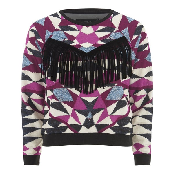 MINKPINK Women's "Mirror Mirror" Placement Print Fringe Trim Sweater - Multi