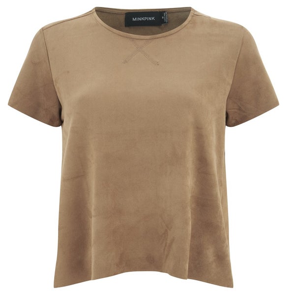 MINKPINK Women's "Truth Potion" Micro Suede Seamed T-Shirt - Tan