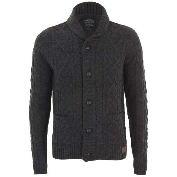 Threadbare Men's French Chunky Cable Cardigan - Charcoal