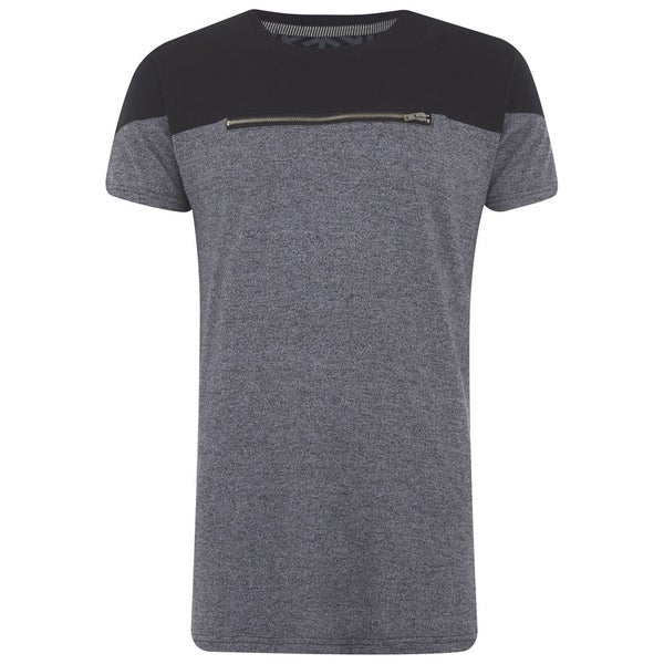 Eclipse Men's Ruskin Zip Chest Cut and Sew T-Shirt - Grey/Black