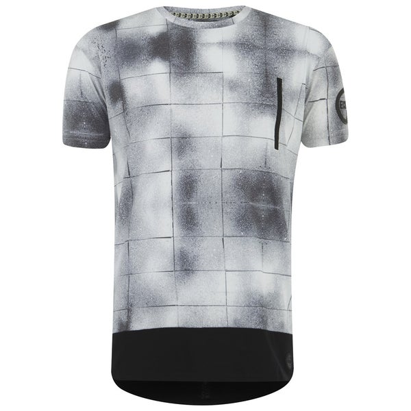 Eclipse Men's Carson Grid Print Zip Longline T-Shirt - White/Black