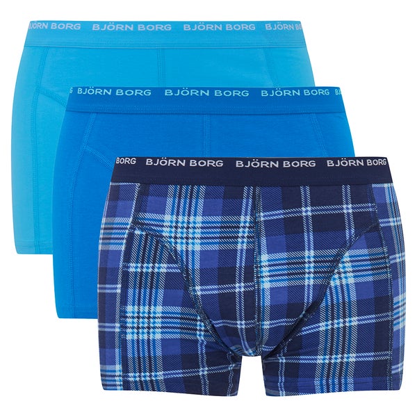 Bjorn Borg Men's Basic Check 3 Pack Boxer Shorts - Blue