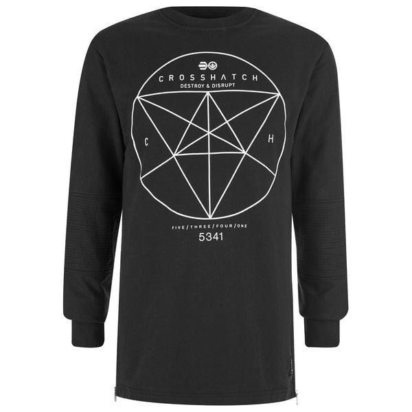 Crosshatch Men's Twitch Graphic Longline Sweatshirt - Black