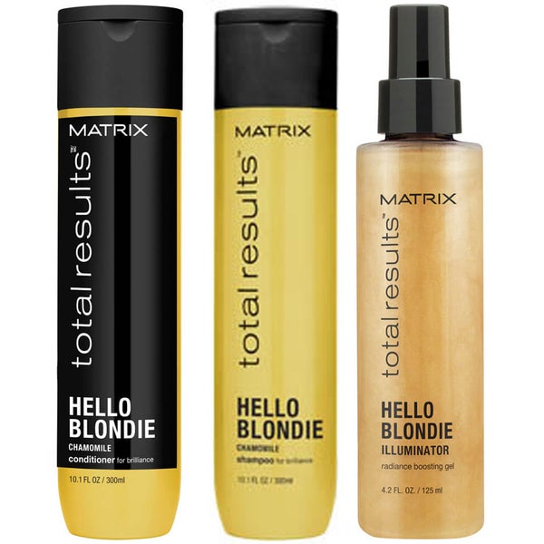 Шампунь для светлых волос Matrix Total Results Hello Blondie Shampoo (300 мл), кондиционер (300 мл) и гель для блеска (125 мл)