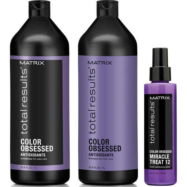 Matrix Total Results Color Obsessed Shampoo (1000ml), Conditioner (1000ml) and Miracle Treat 12 Lotion Spray (150ml)
