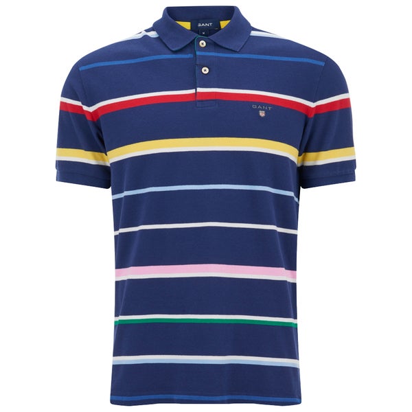 GANT Men's Multi Stripe Pique Polo Shirt - Persian Blue