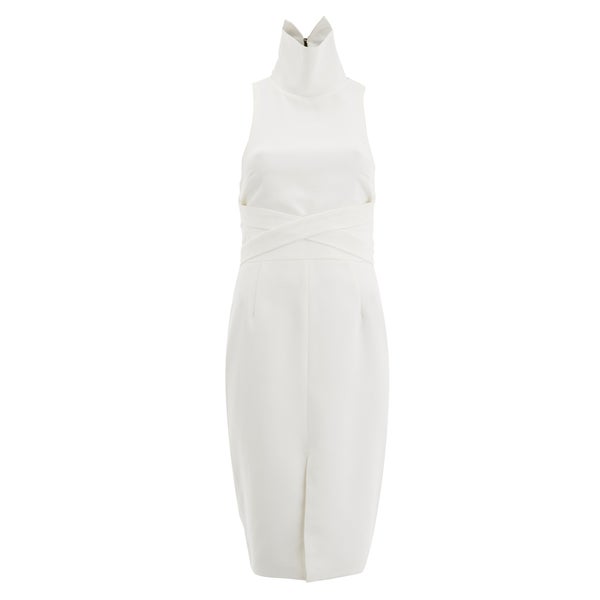 Lavish Alice Women's Cross Strap Tie Detail High Neck Midi Dress - White