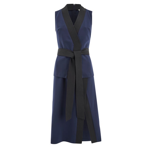 Lavish Alice Women's Sash Tie Detail Midi Dress - Navy/Black