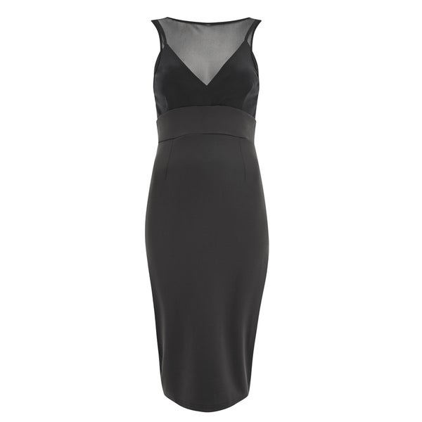 Lavish Alice Women's Mesh Overlay Bodycon Midi Dress - Black
