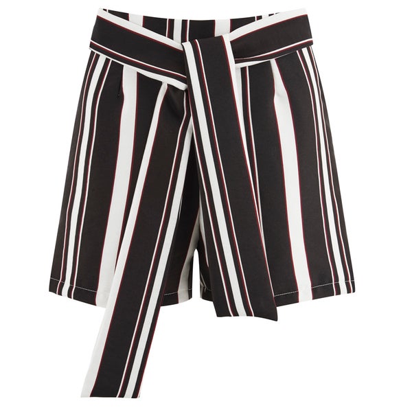 Lavish Alice Women's Stripe Tie Side Shorts - Black/Cream/Burgundy