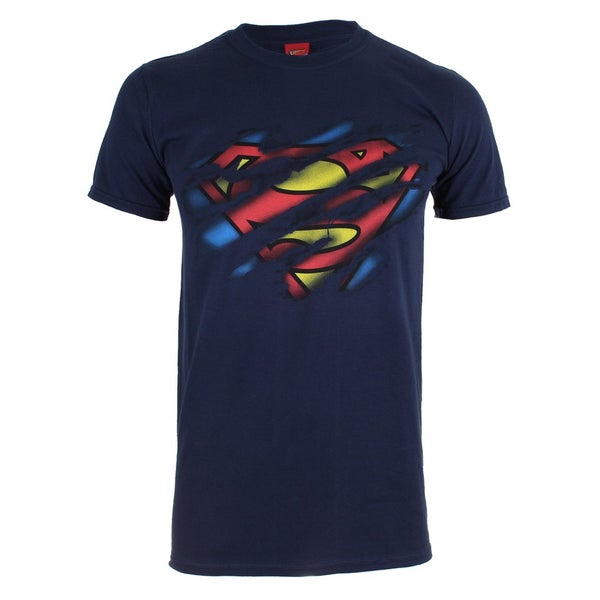DC Comics Men's Superman Torn Logo T-Shirt - Navy