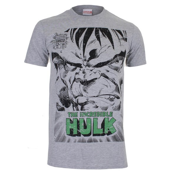 Marvel Men's Angry Hulk Face T-Shirt - Heather Grey