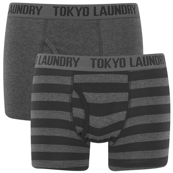 Tokyo Laundry Men's 2-Pack Burbank Striped Boxers - Dark Grey Marl/Black