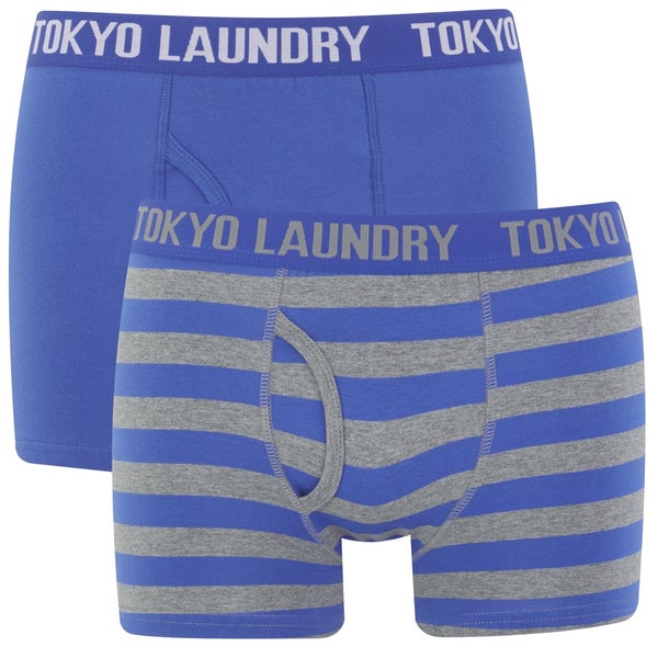 Tokyo Laundry Men's 2-Pack Burbank Striped Boxers - Ocean/Mid Grey Marl