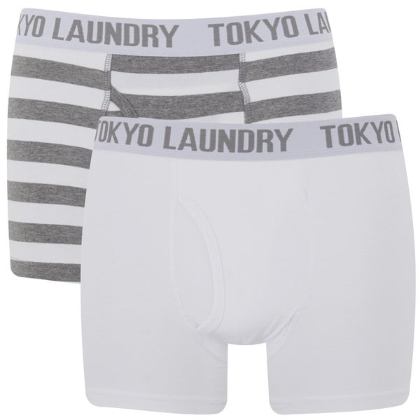 Tokyo Laundry Men's 2-Pack Burbank Striped Boxers - White/Mid Grey Marl