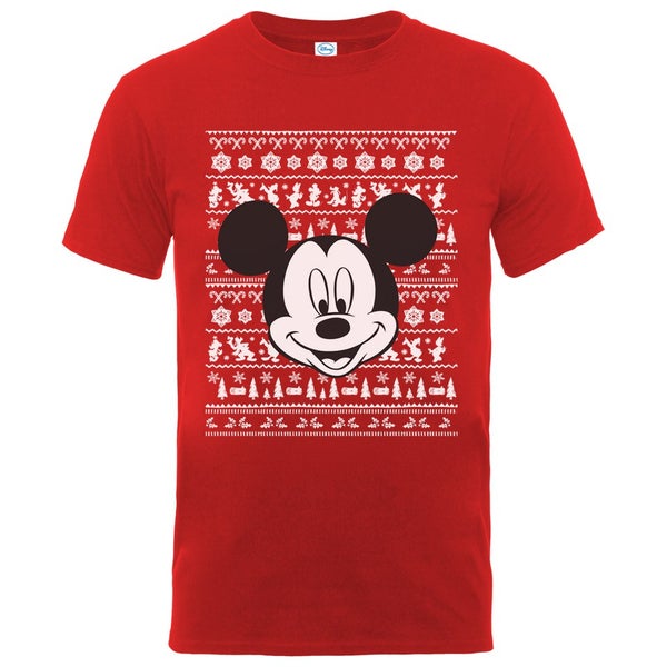 Disney Mickey Mouse Men's Christmas Mickey Head T-Shirt - Red