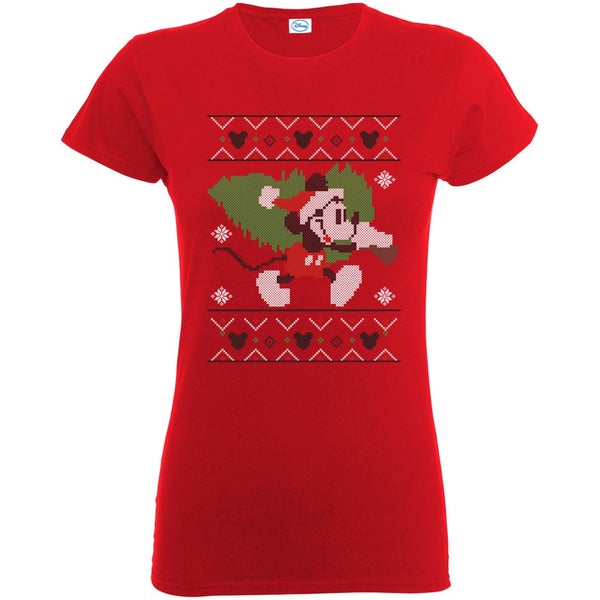 Disney Mickey Mouse Christmas Tree Women's T-Shirt - Red