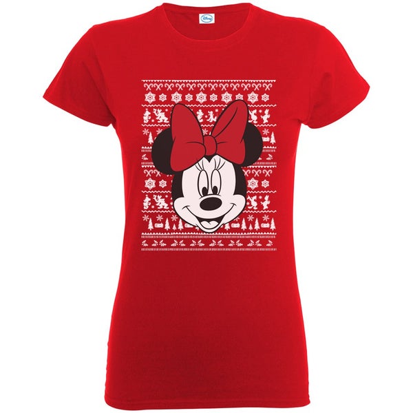 Disney Mickey Mouse Women's Christmas Minnie Head T-Shirt - Red