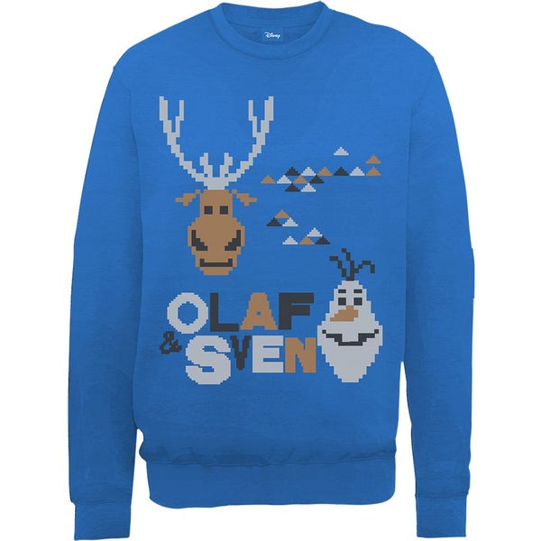 Disney Frozen Christmas Olaf And Sven Pixelated Sweatshirt -  Royal Blue