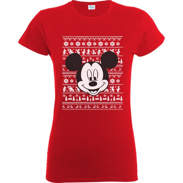 Disney Mickey Mouse Women's Christmas Mickey Head T-Shirt - Red