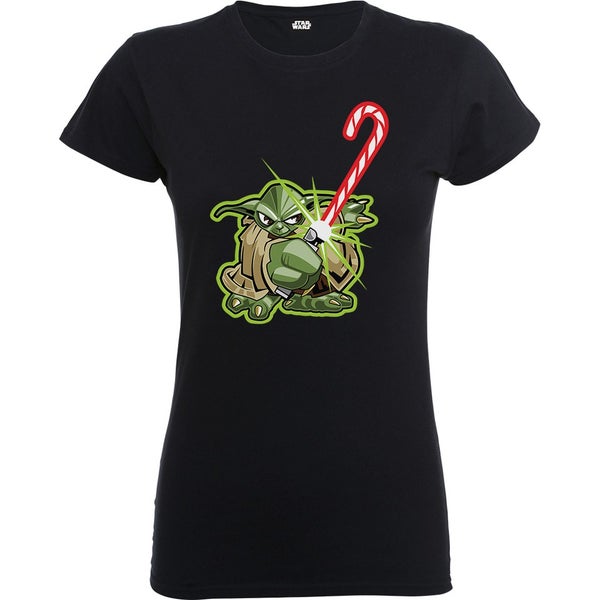 Star Wars Women's Christmas Candy Cane Yoda Women's T-Shirt - Black