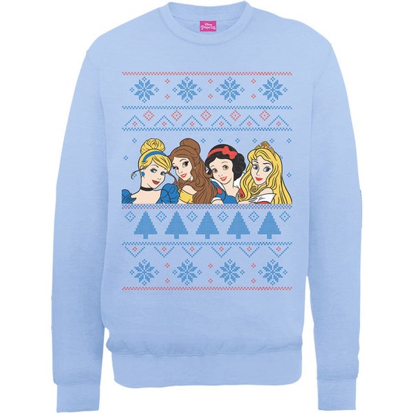 Disney Princess Christmas Faces Sweatshirt - Light Blue