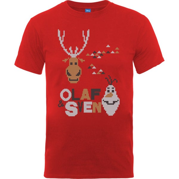 Disney Frozen Men's Christmas Olaf And Sven Pixelated T-Shirt - Red