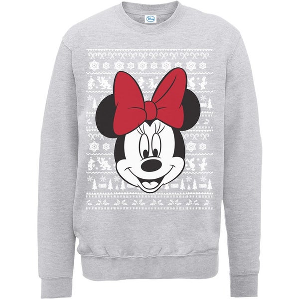 Disney Mickey Mouse Christmas Minnie Head Sweatshirt -  Heather Grey