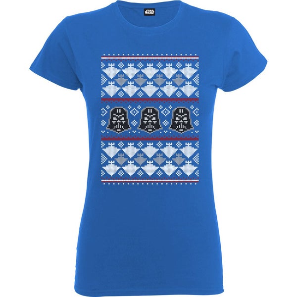 Star Wars Women's Christmas Darth Vader Imperial Starship T-Shirt - Royal Blue