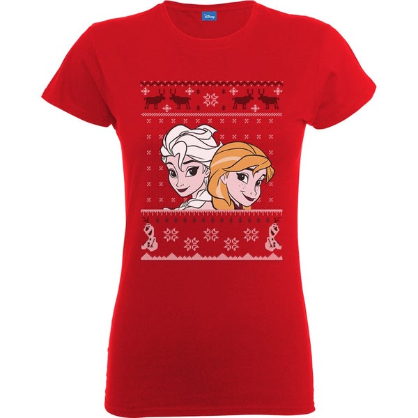 Disney Frozen Women's Christmas Elsa And Anna T-Shirt - Red