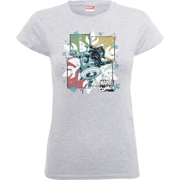 Marvel Comics Women's Christmas Black Widow Captain America T-Shirt - Heather Grey
