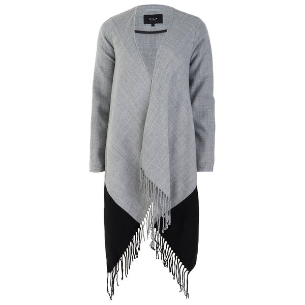 VILA Women's Kaia Coatigan Cape - Light Grey Melange
