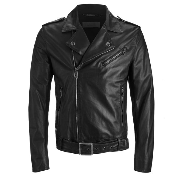 Versace Collection Men's Leather Blouson Biker Jacket - Black